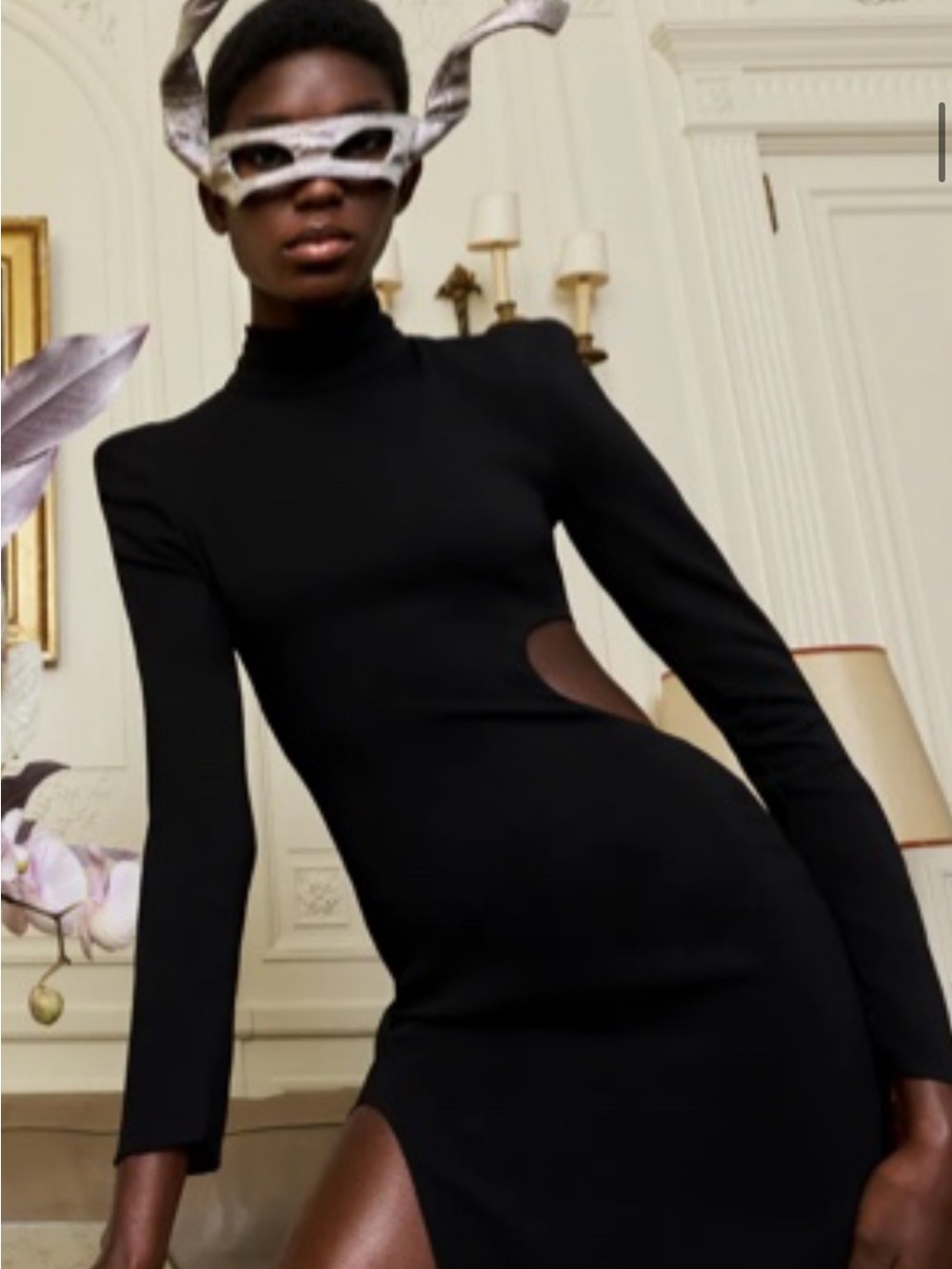 Zara Black Maxi Dress with Metallic Gold Mask - Party Limited Edition